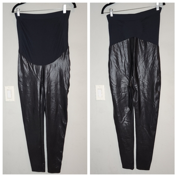 Spanx Mama Maternity Black Faux Leather Leggings Size 1X Vegan Leather Stretchy - Picture 5 of 16